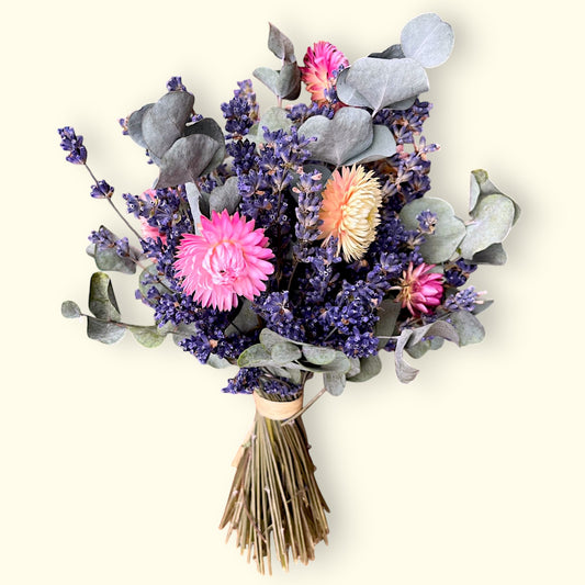 Hanna – Bunter Trockenblumenstrauß mit Eukalyptus